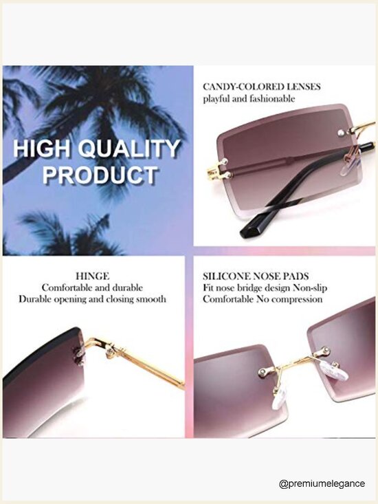 Vintage Rimless Rectangle Sunglasses Frameless Candy Color UV400 Protection main image 7